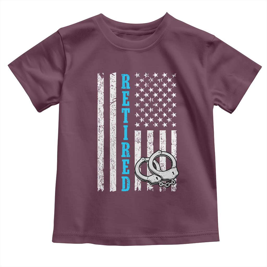 Funny Retired Police Officer Toddler T Shirt Patriotic Flag With Handcuffs - Wonder Print Shop
