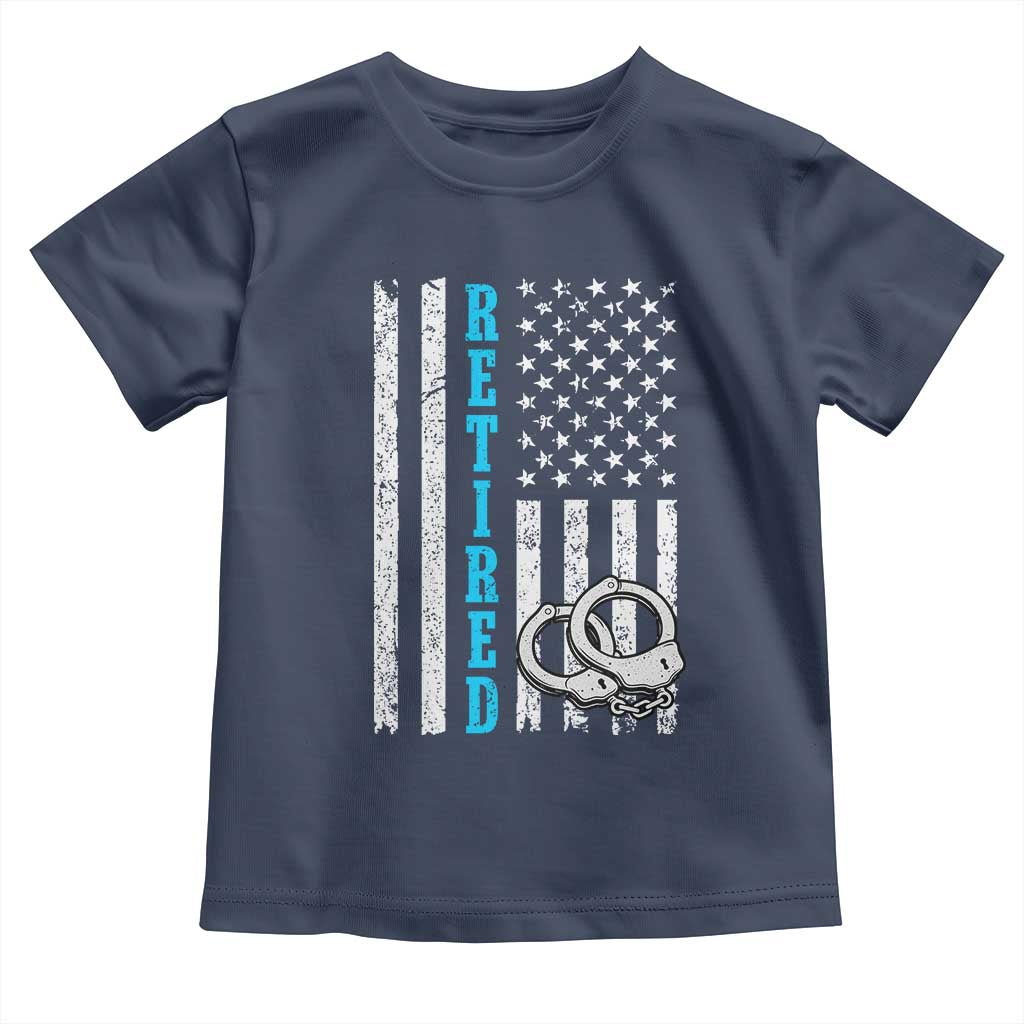 Funny Retired Police Officer Toddler T Shirt Patriotic Flag With Handcuffs - Wonder Print Shop