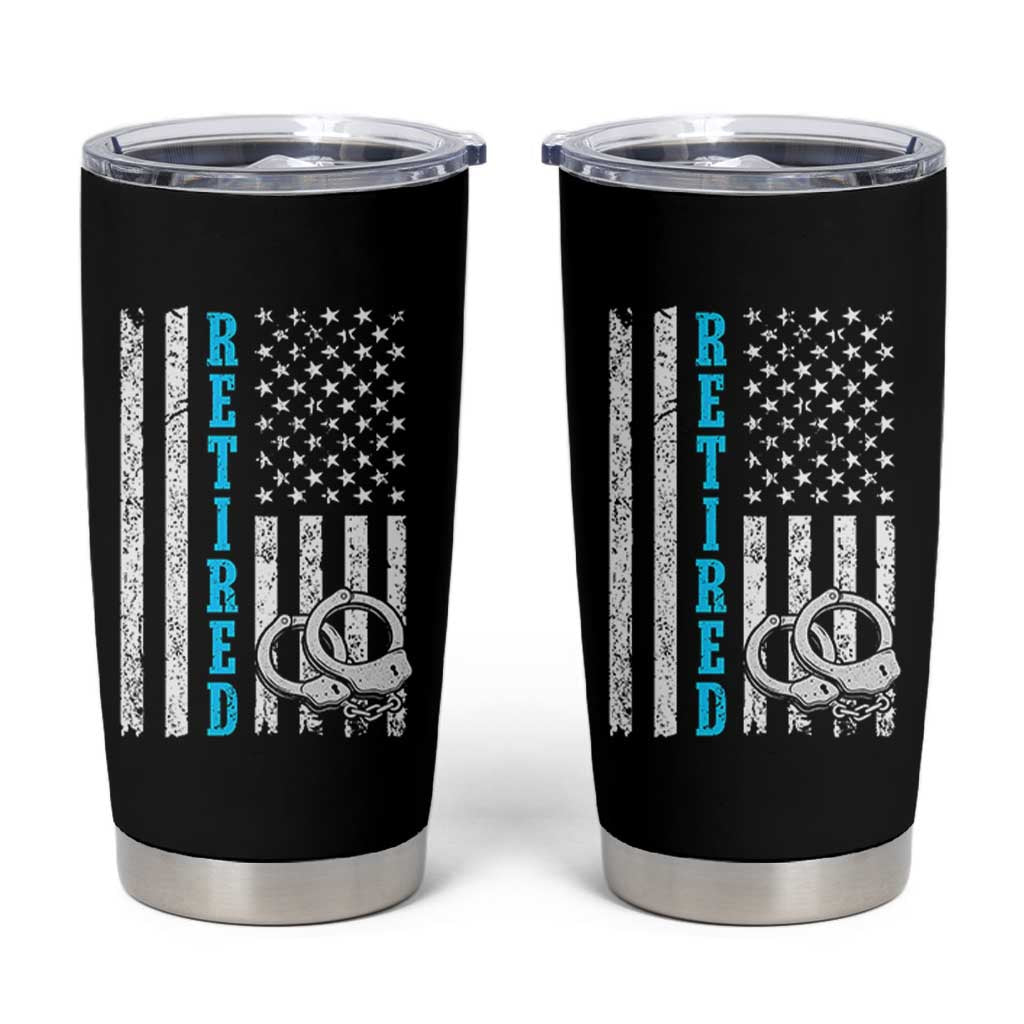 Funny Retired Police Officer Tumbler Cup Patriotic Flag With Handcuffs