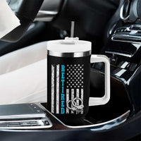 Funny Retired Police Officer Tumbler With Handle Patriotic Flag With Handcuffs