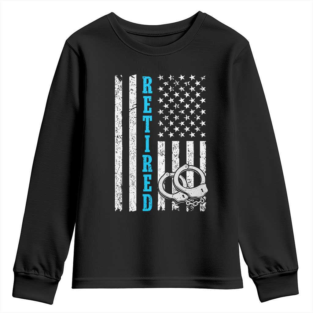 Funny Retired Police Officer Youth Sweatshirt Patriotic Flag With Handcuffs - Wonder Print Shop