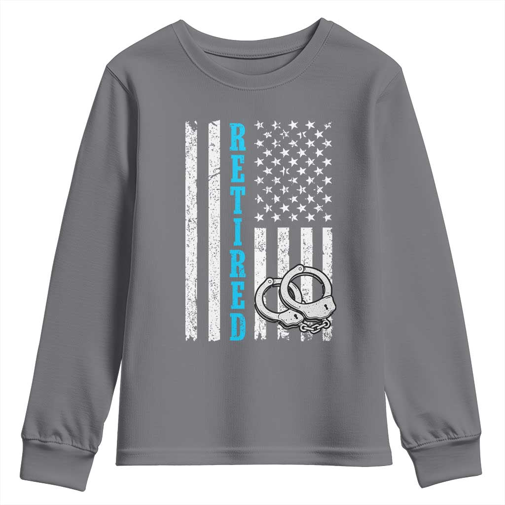 Funny Retired Police Officer Youth Sweatshirt Patriotic Flag With Handcuffs - Wonder Print Shop