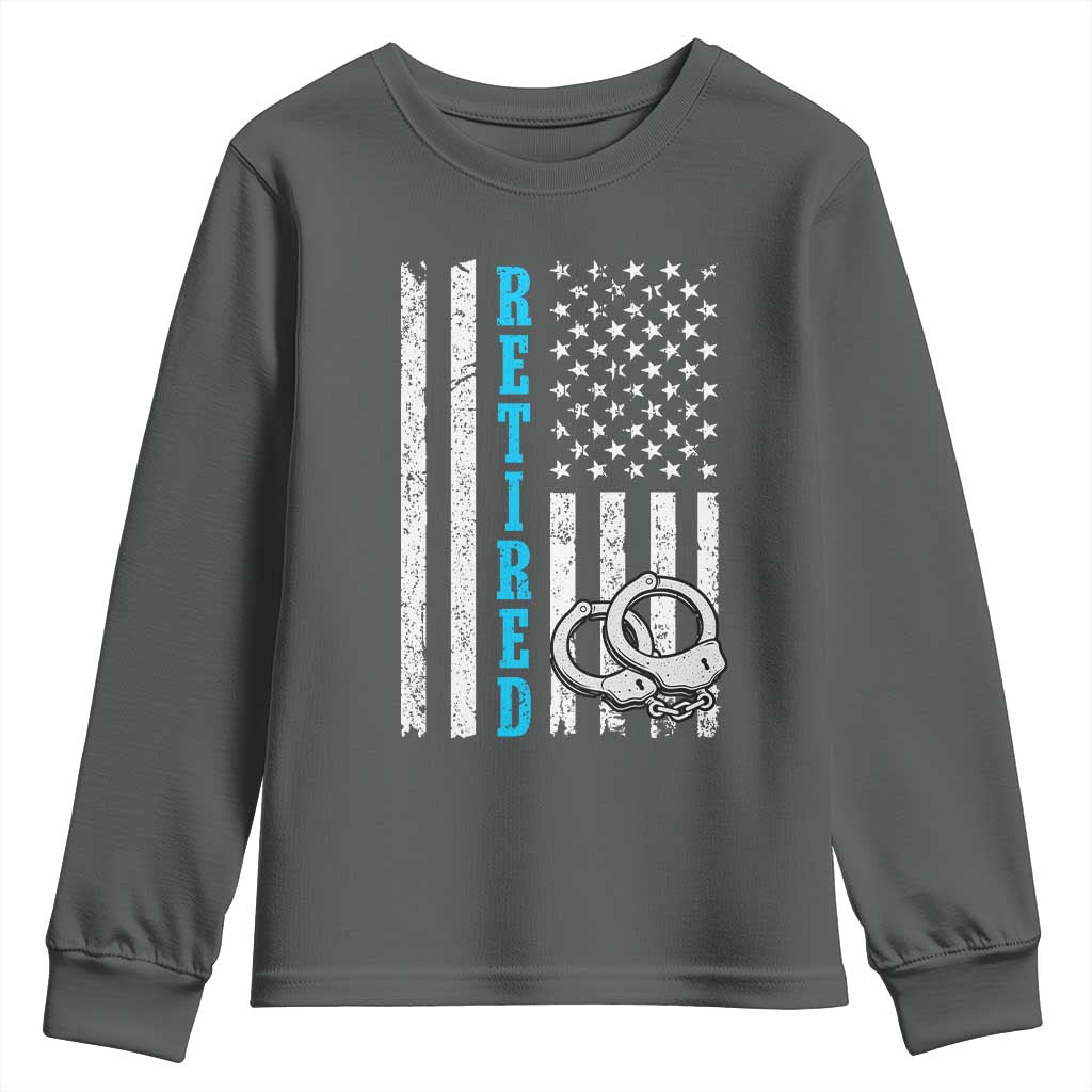 Funny Retired Police Officer Youth Sweatshirt Patriotic Flag With Handcuffs - Wonder Print Shop