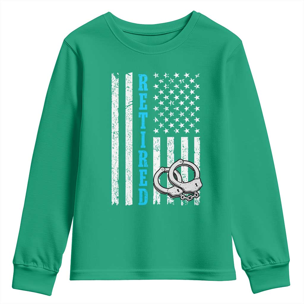 Funny Retired Police Officer Youth Sweatshirt Patriotic Flag With Handcuffs - Wonder Print Shop