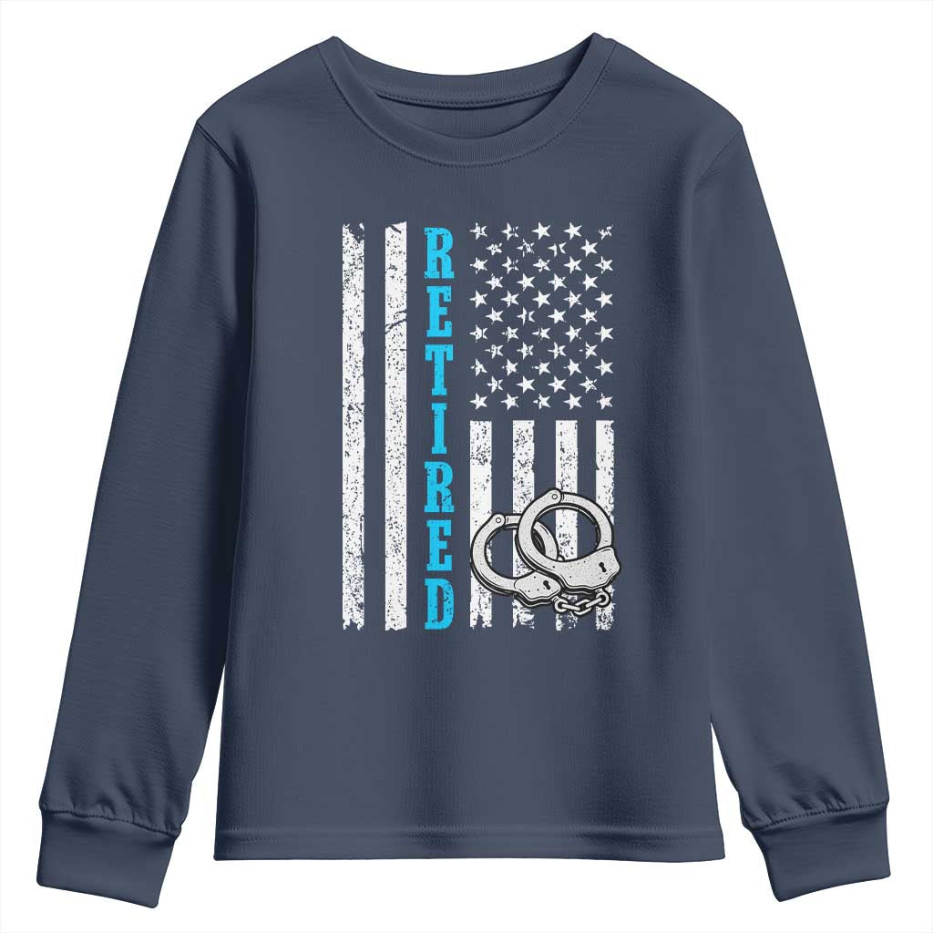 Funny Retired Police Officer Youth Sweatshirt Patriotic Flag With Handcuffs - Wonder Print Shop