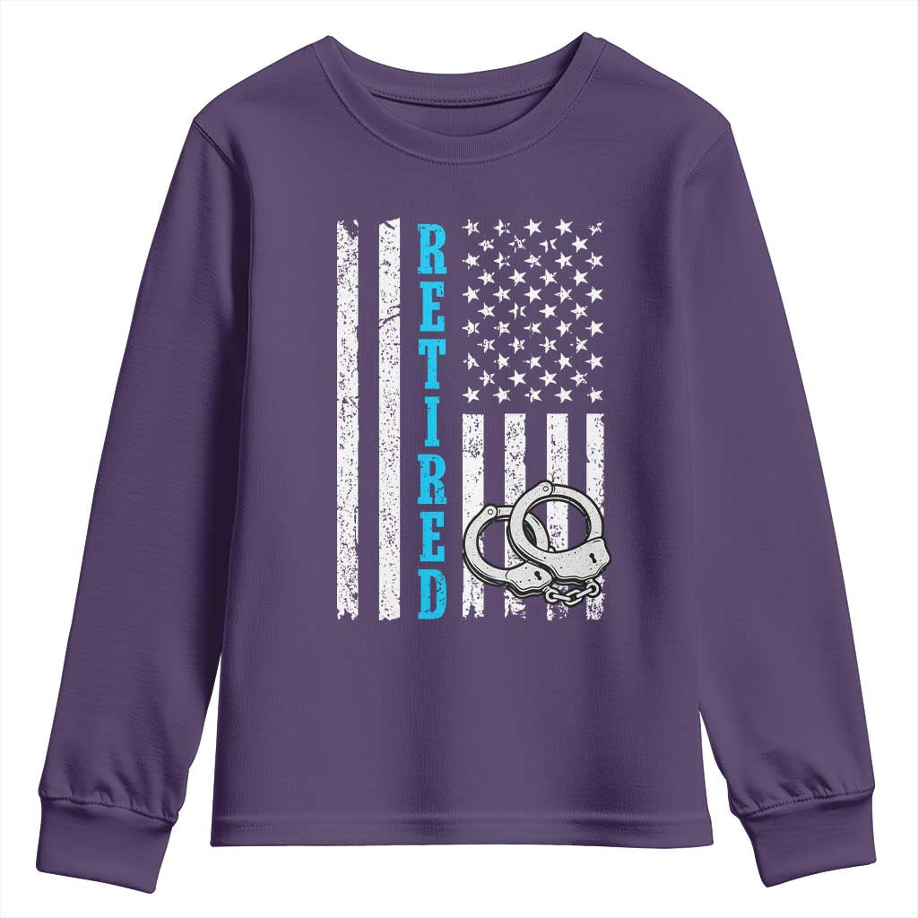 Funny Retired Police Officer Youth Sweatshirt Patriotic Flag With Handcuffs - Wonder Print Shop