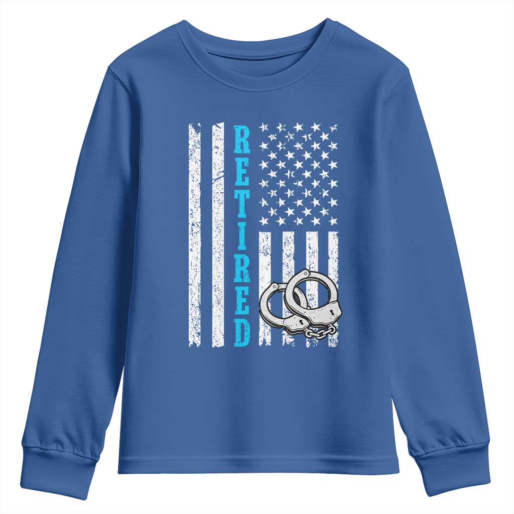 Funny Retired Police Officer Youth Sweatshirt Patriotic Flag With Handcuffs - Wonder Print Shop