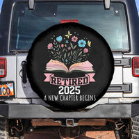 Women Retirement Life Spare Tire Cover Retired 2025 A New Chapter Begins Floral Book - Wonder Print Shop