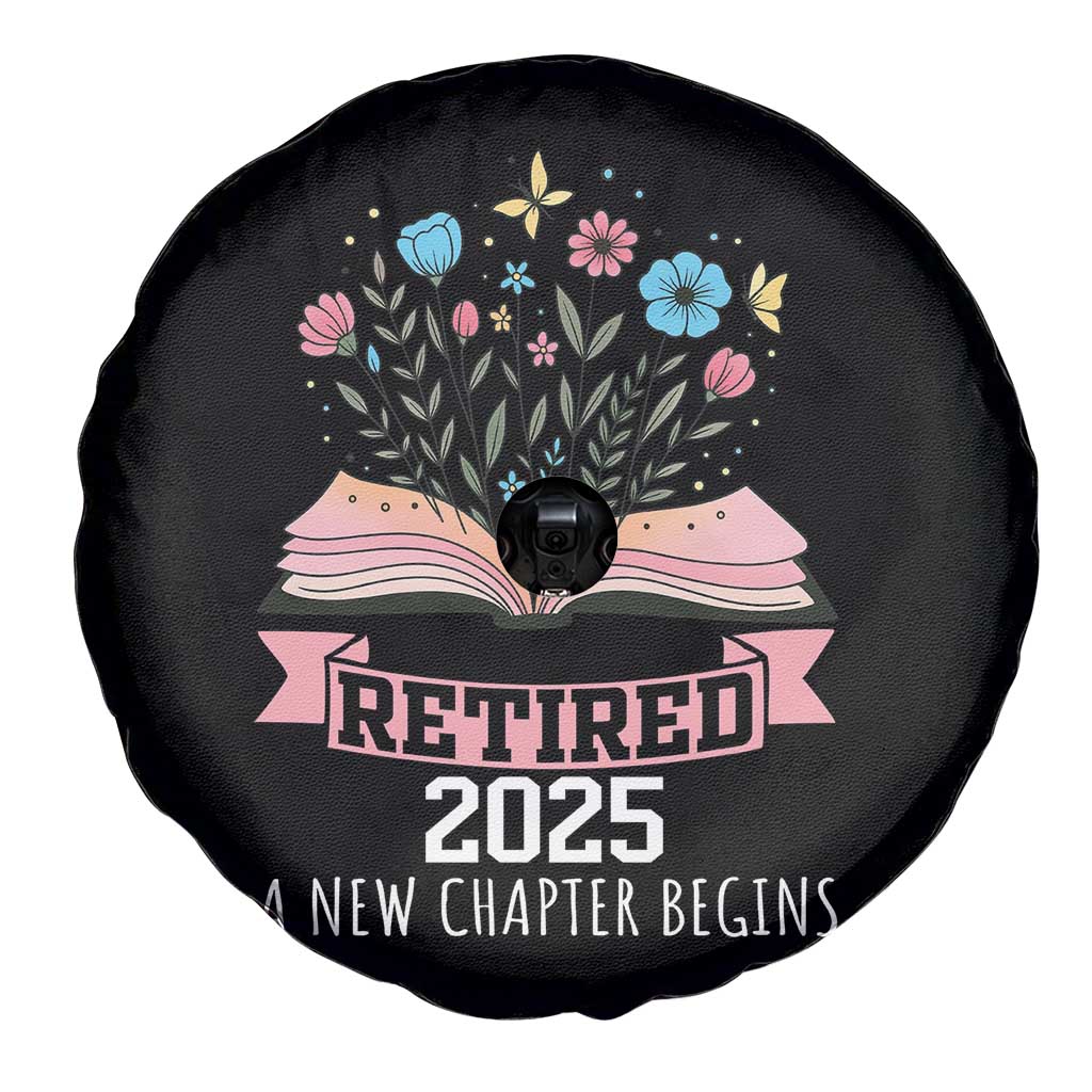 Women Retirement Life Spare Tire Cover Retired 2025 A New Chapter Begins Floral Book - Wonder Print Shop