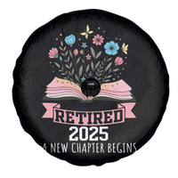 Women Retirement Life Spare Tire Cover Retired 2025 A New Chapter Begins Floral Book - Wonder Print Shop