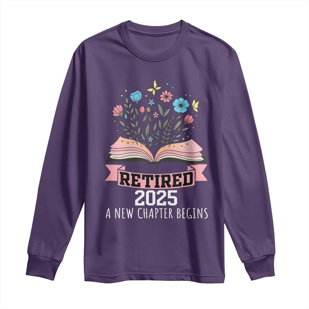 Women Retirement Life Long Sleeve Shirt Retired 2025 A New Chapter Begins Floral Book - Wonder Print Shop