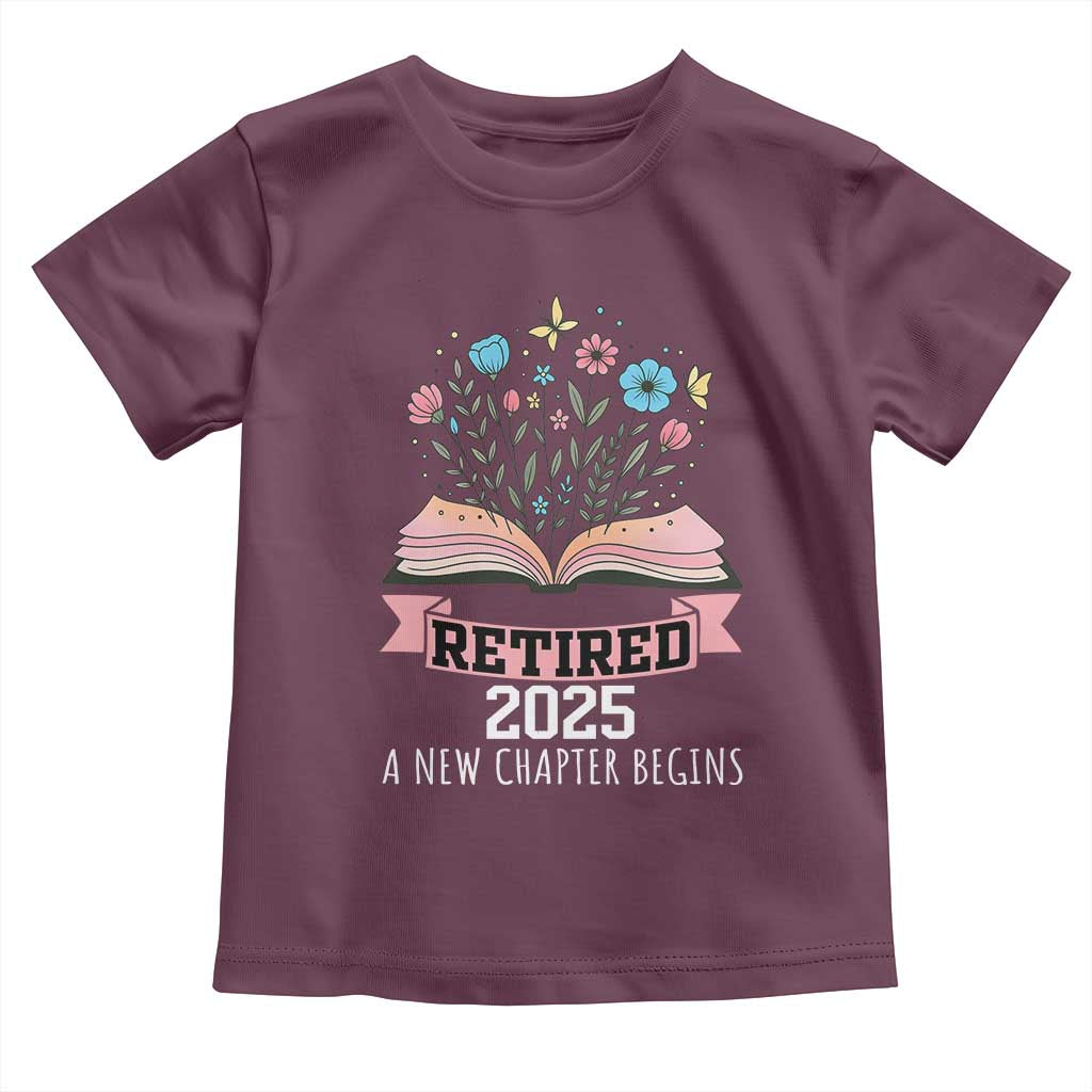 Women Retirement Life Toddler T Shirt Retired 2025 A New Chapter Begins Floral Book - Wonder Print Shop