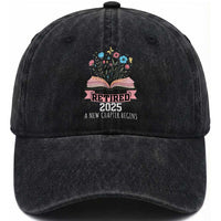 Women Retirement Life Washed Cotton Baseball Cap Retired 2025 A New Chapter Begins Floral Book