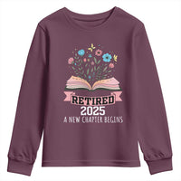 Women Retirement Life Youth Sweatshirt Retired 2025 A New Chapter Begins Floral Book - Wonder Print Shop