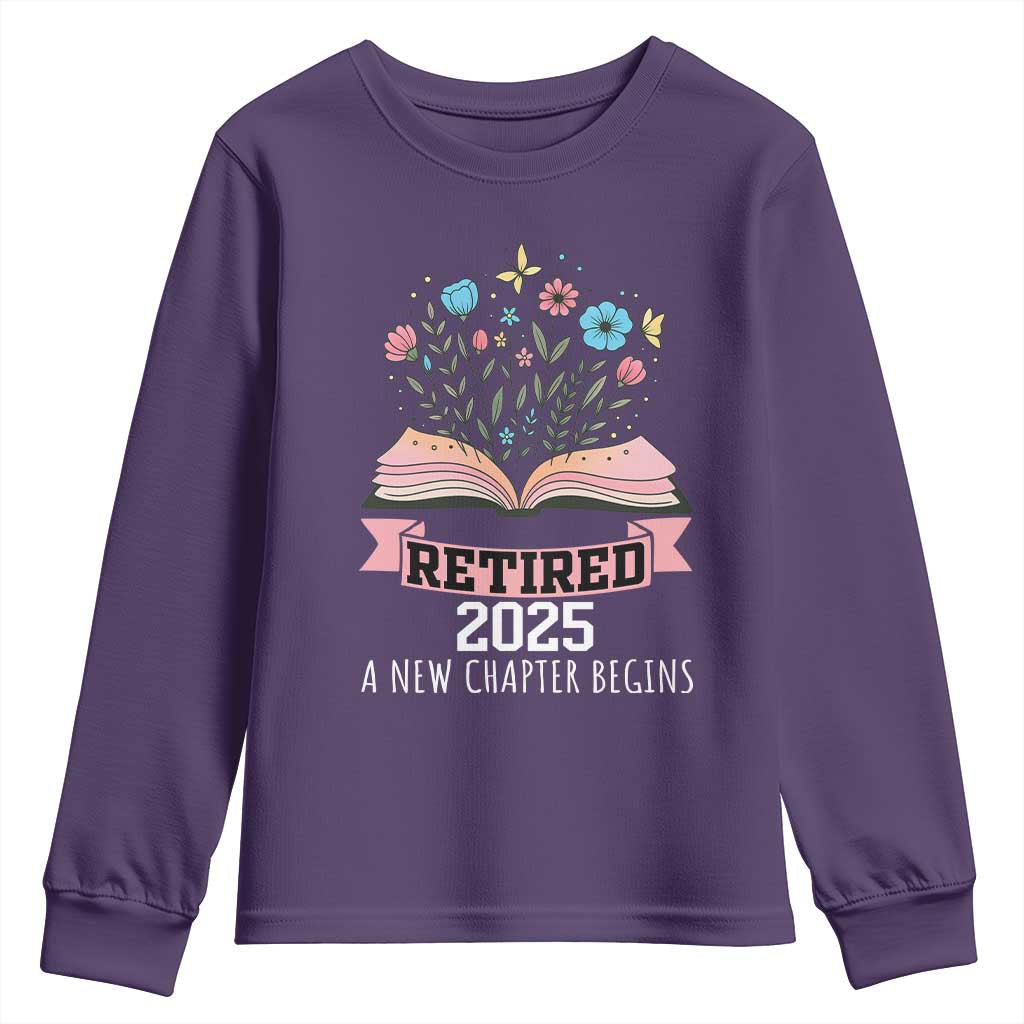 Women Retirement Life Youth Sweatshirt Retired 2025 A New Chapter Begins Floral Book - Wonder Print Shop