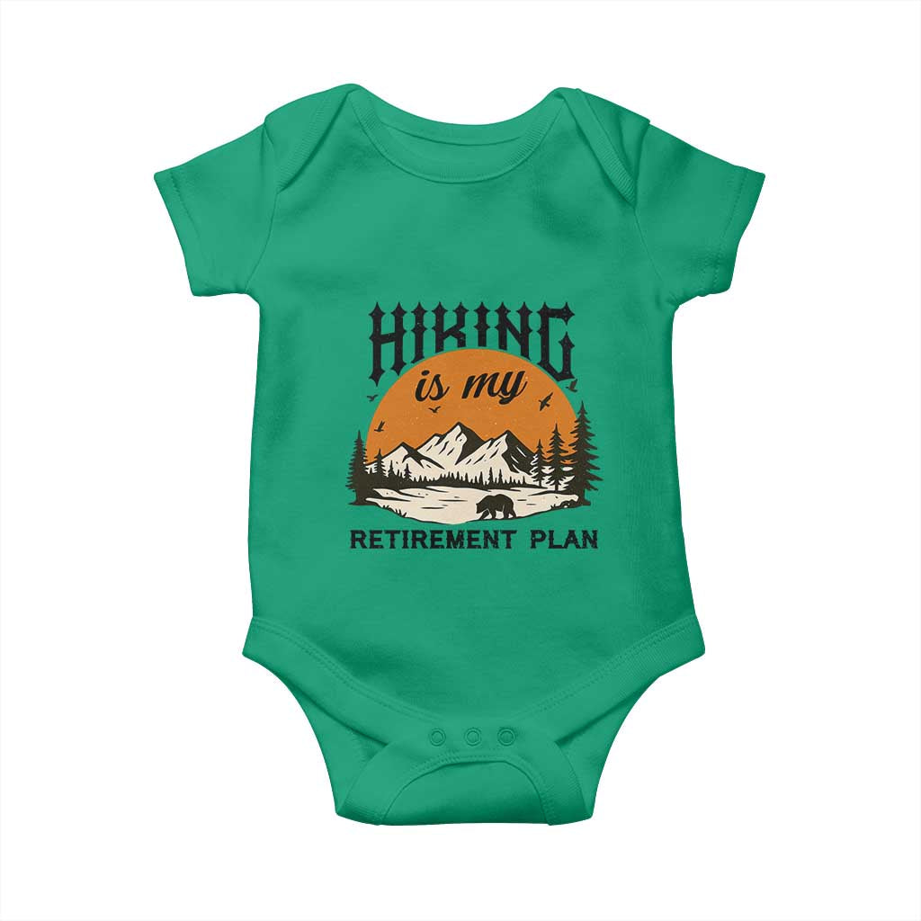 Hiking Is My Retirement Plan Baby Onesie Outdoor Vintage Mountain Scene - Wonder Print Shop