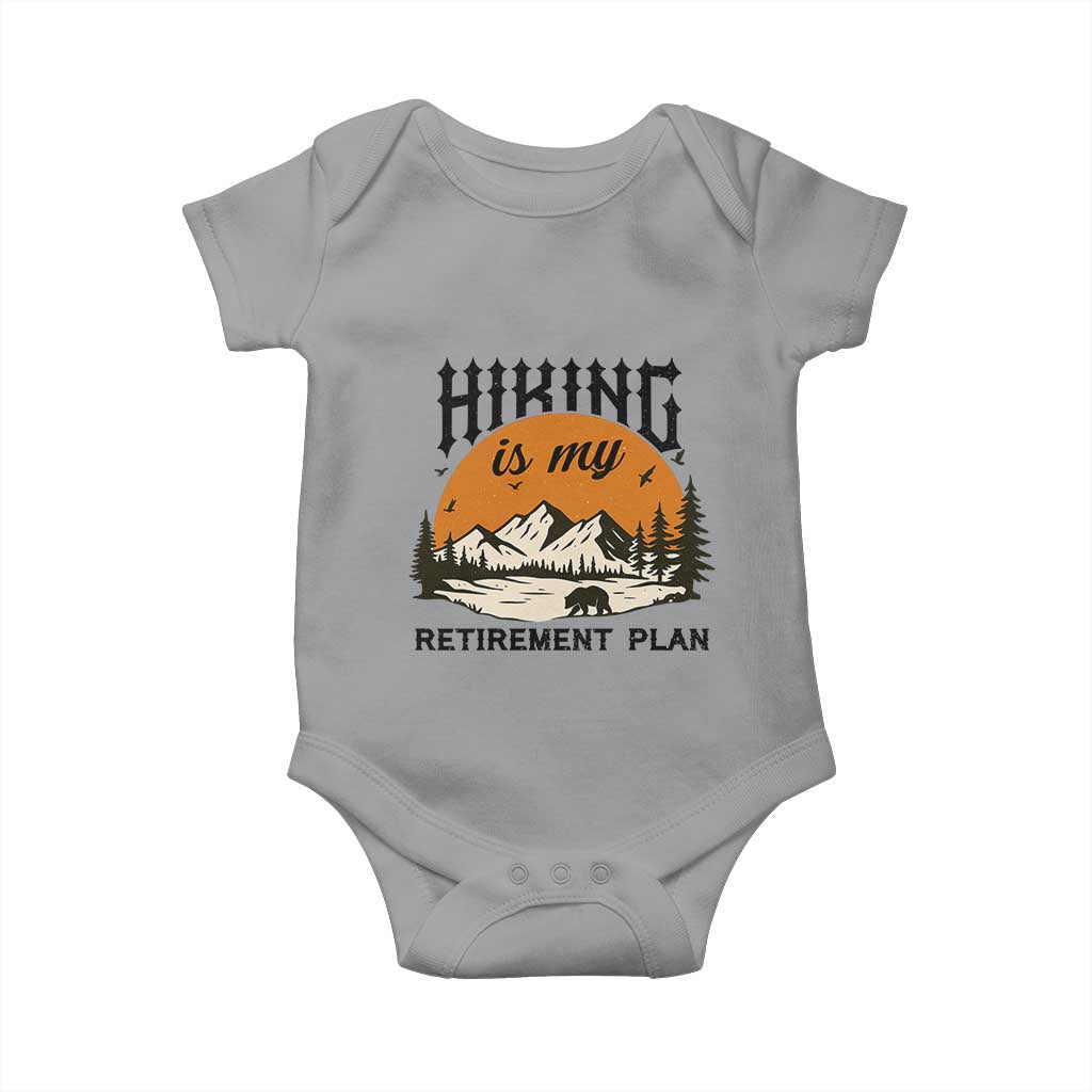 Hiking Is My Retirement Plan Baby Onesie Outdoor Vintage Mountain Scene - Wonder Print Shop