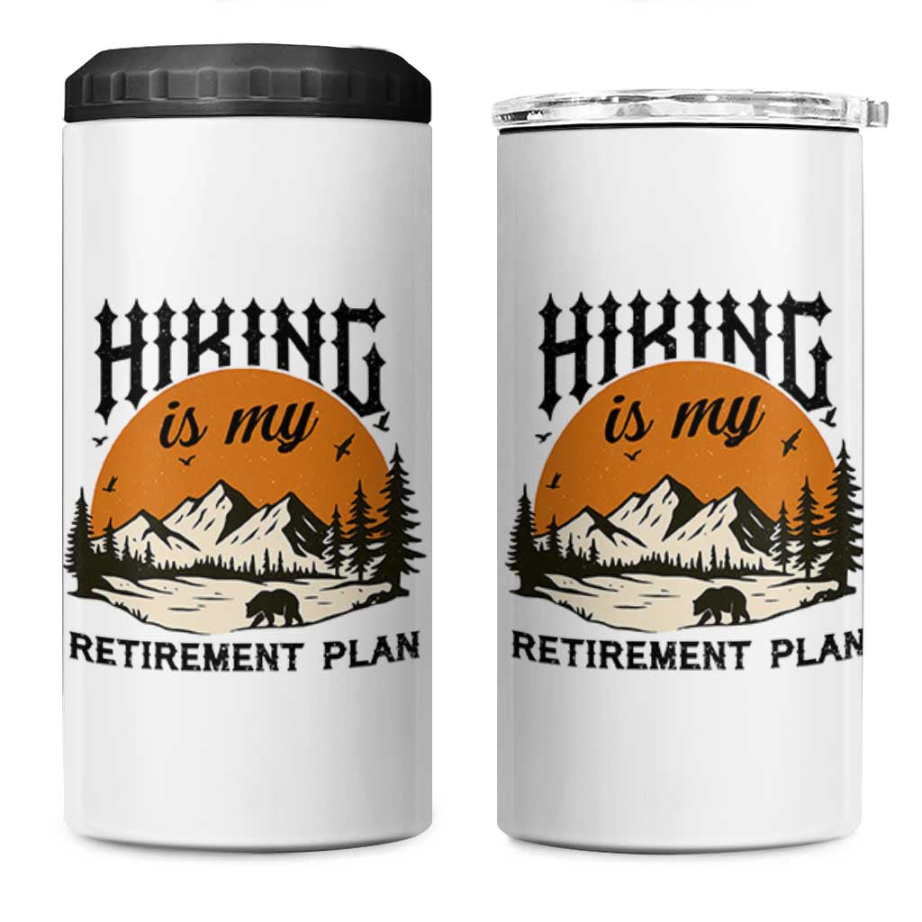 Hiking Is My Retirement Plan 4 in 1 Can Cooler Tumbler Outdoor Vintage Mountain Scene