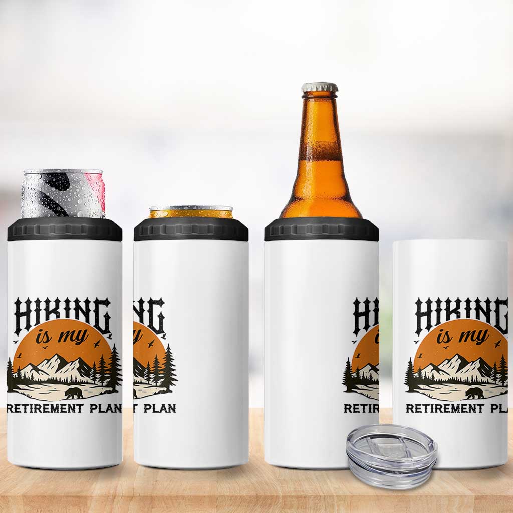 Hiking Is My Retirement Plan 4 in 1 Can Cooler Tumbler Outdoor Vintage Mountain Scene