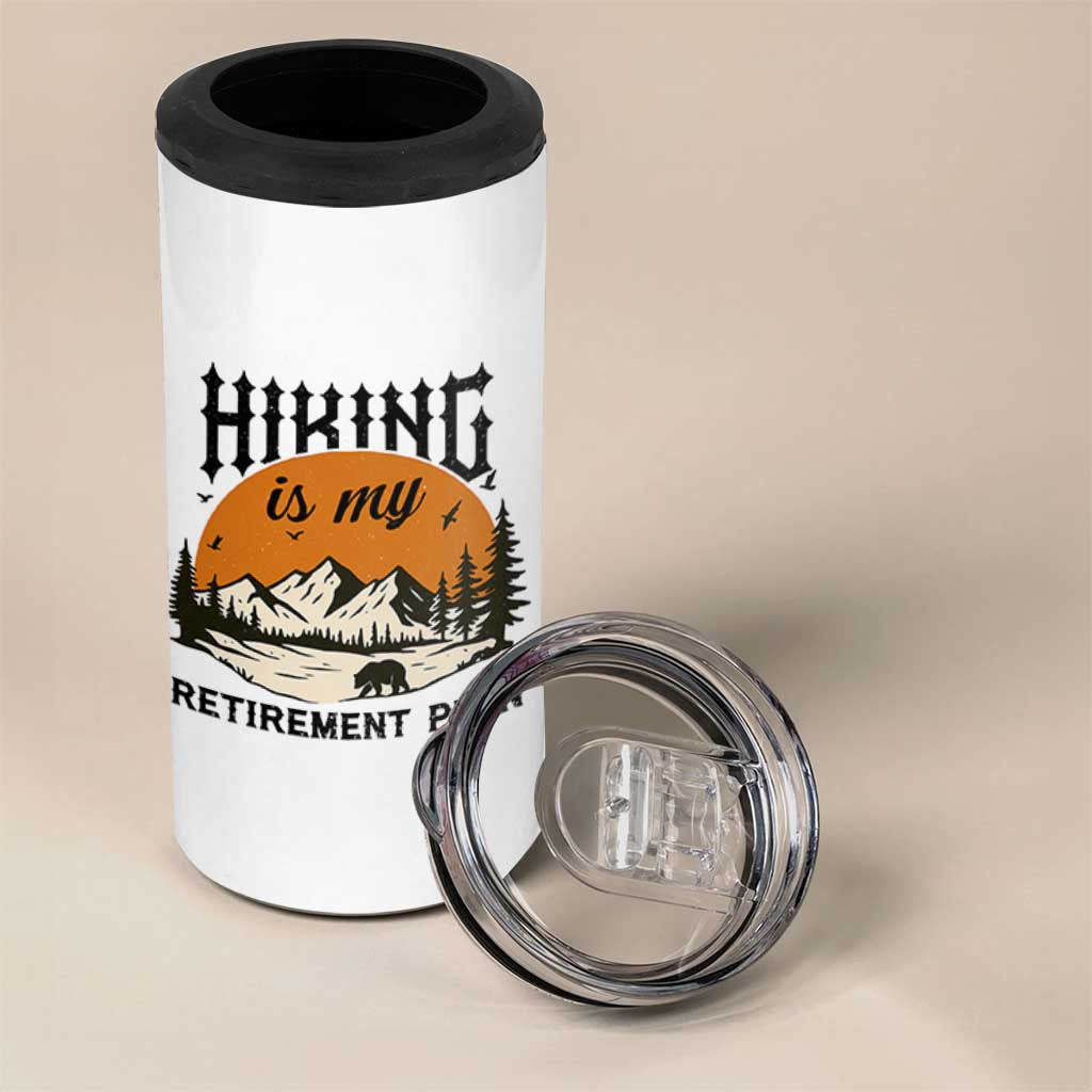 Hiking Is My Retirement Plan 4 in 1 Can Cooler Tumbler Outdoor Vintage Mountain Scene