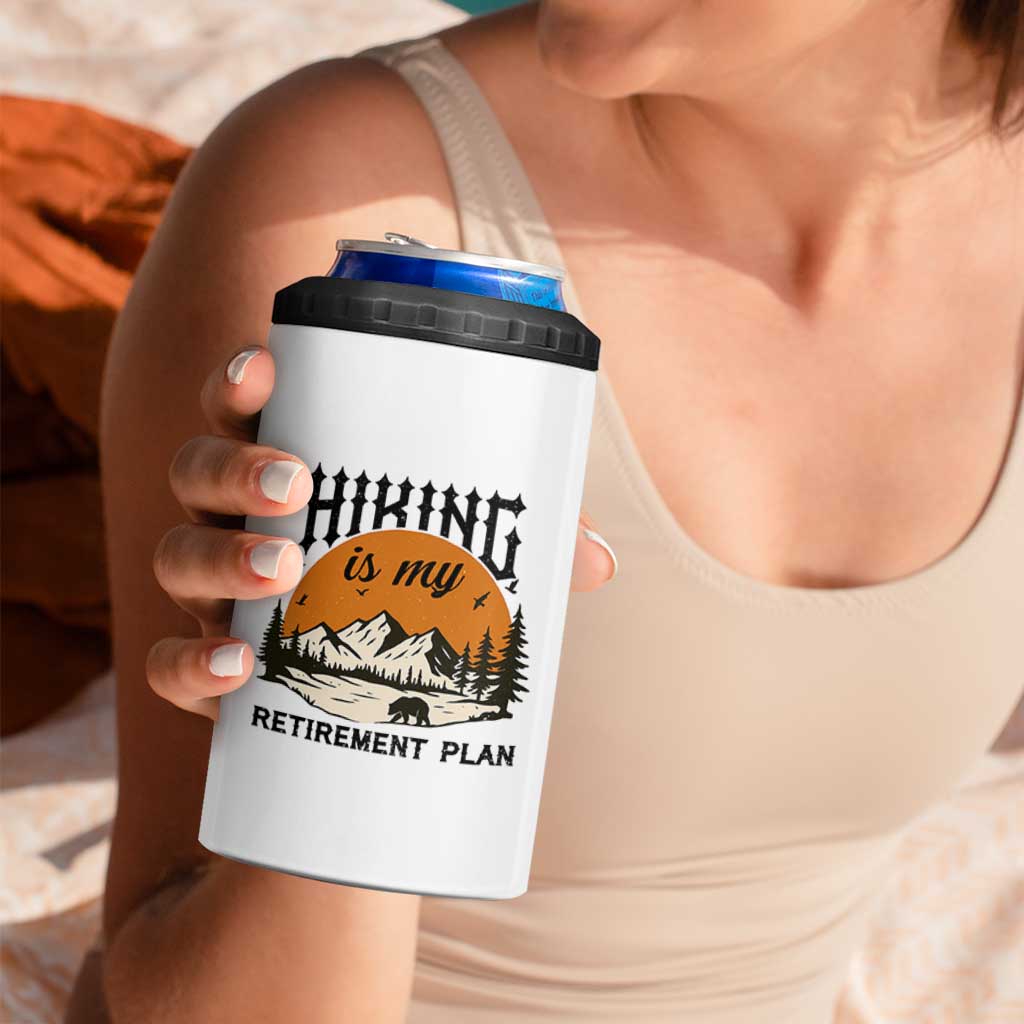 Hiking Is My Retirement Plan 4 in 1 Can Cooler Tumbler Outdoor Vintage Mountain Scene