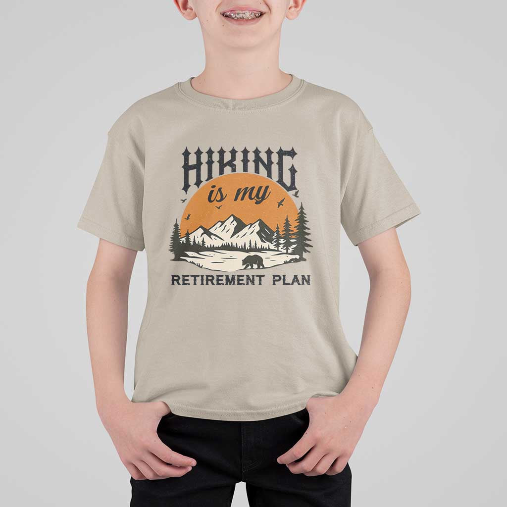 Hiking Is My Retirement Plan T Shirt For Kid Outdoor Vintage Mountain Scene - Wonder Print Shop