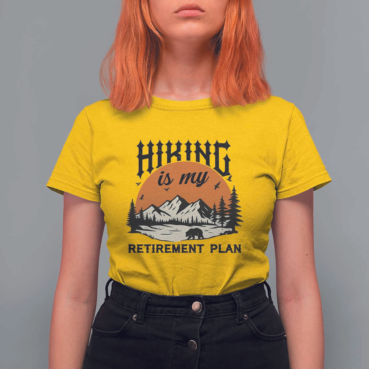 Hiking Is My Retirement Plan T Shirt For Women Outdoor Vintage Mountain Scene - Wonder Print Shop