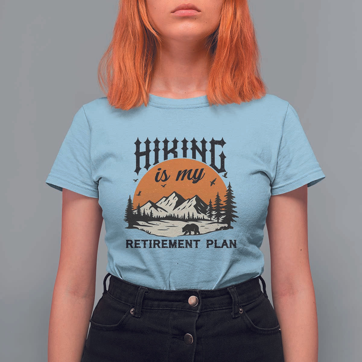 Hiking Is My Retirement Plan T Shirt For Women Outdoor Vintage Mountain Scene - Wonder Print Shop