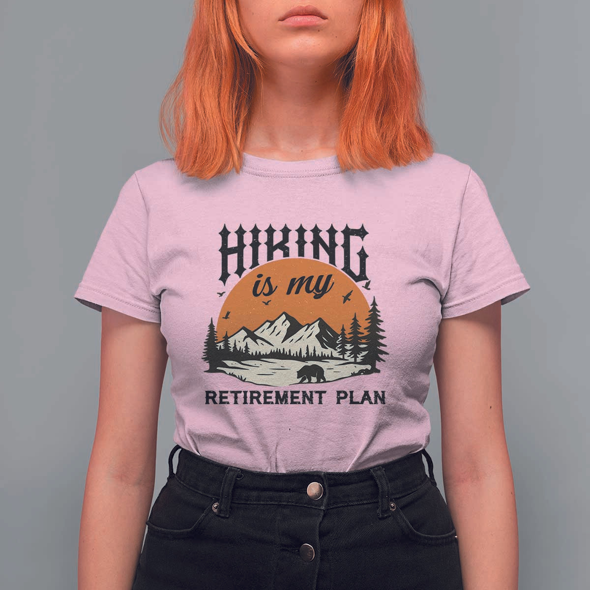 Hiking Is My Retirement Plan T Shirt For Women Outdoor Vintage Mountain Scene - Wonder Print Shop