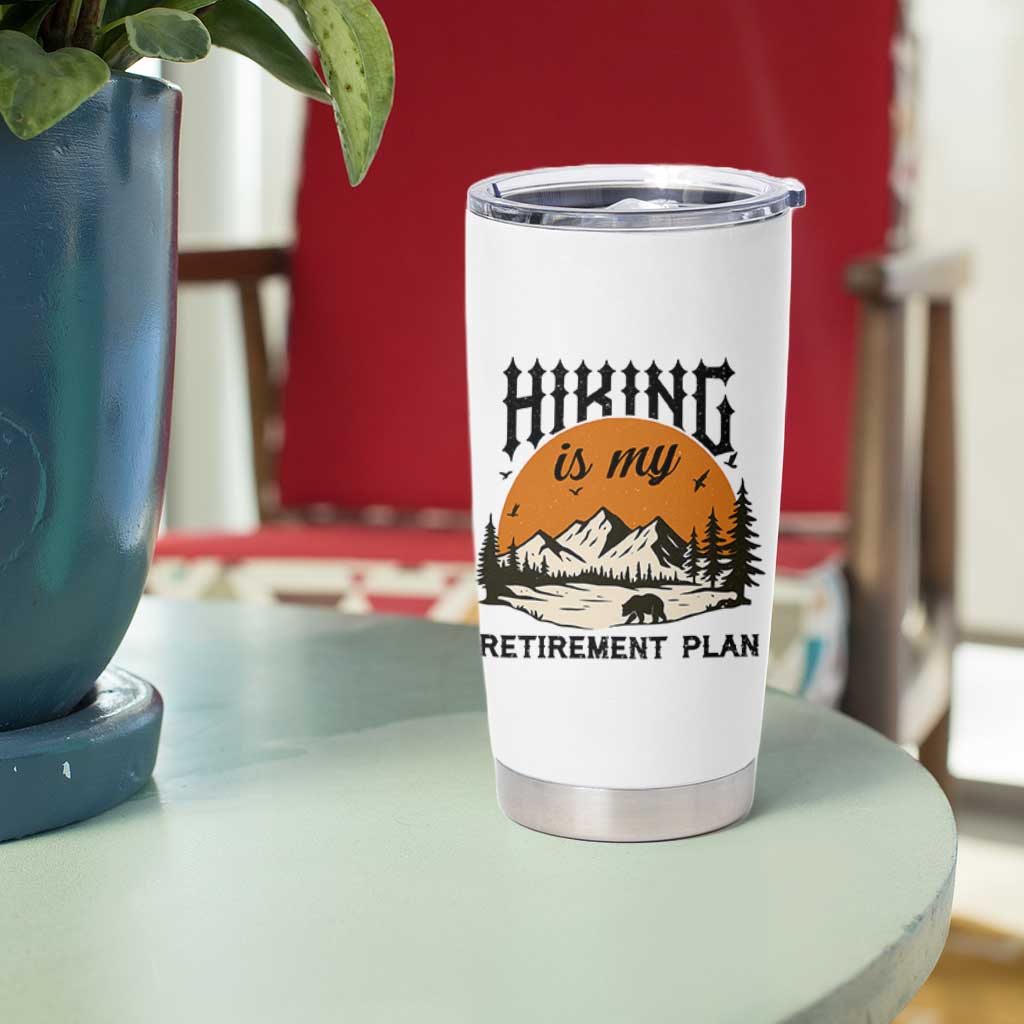 Hiking Is My Retirement Plan Tumbler Cup Outdoor Vintage Mountain Scene