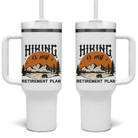 Hiking Is My Retirement Plan Tumbler With Handle Outdoor Vintage Mountain Scene