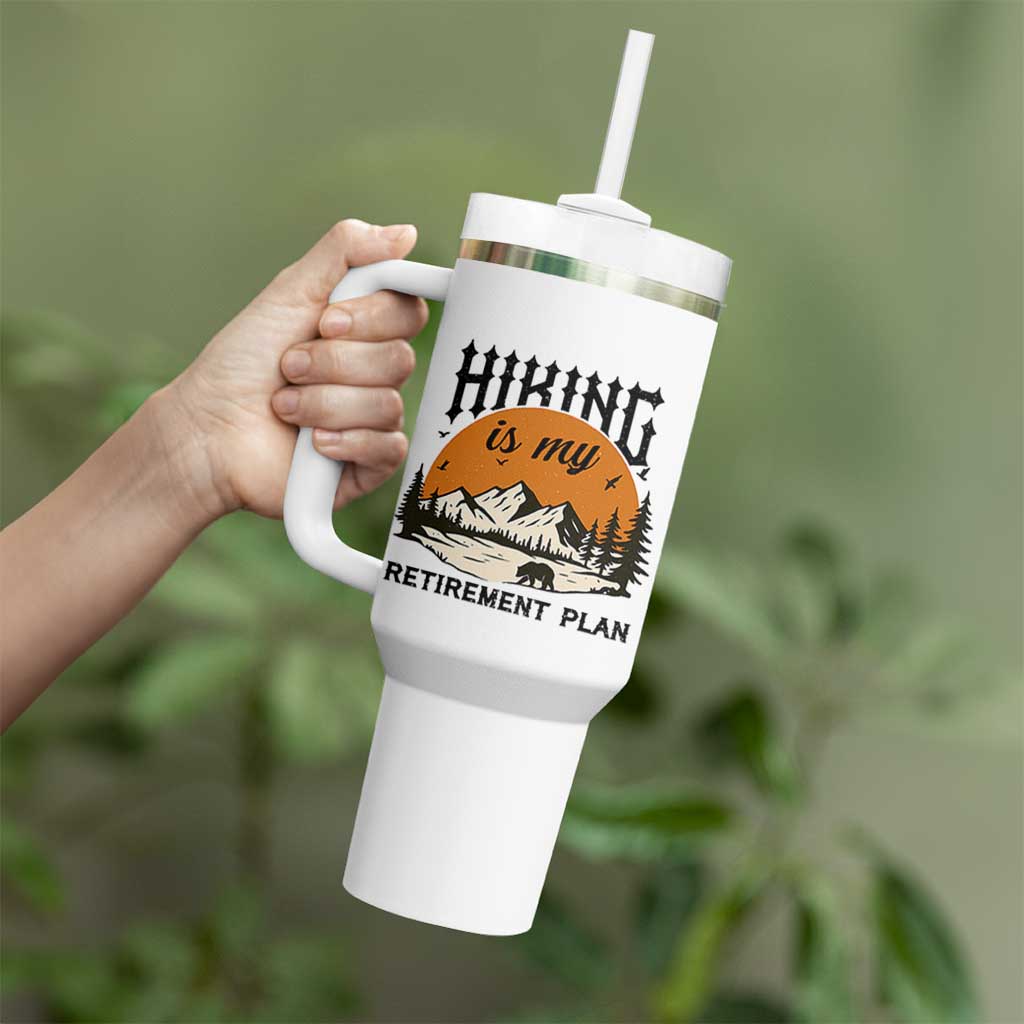 Hiking Is My Retirement Plan Tumbler With Handle Outdoor Vintage Mountain Scene