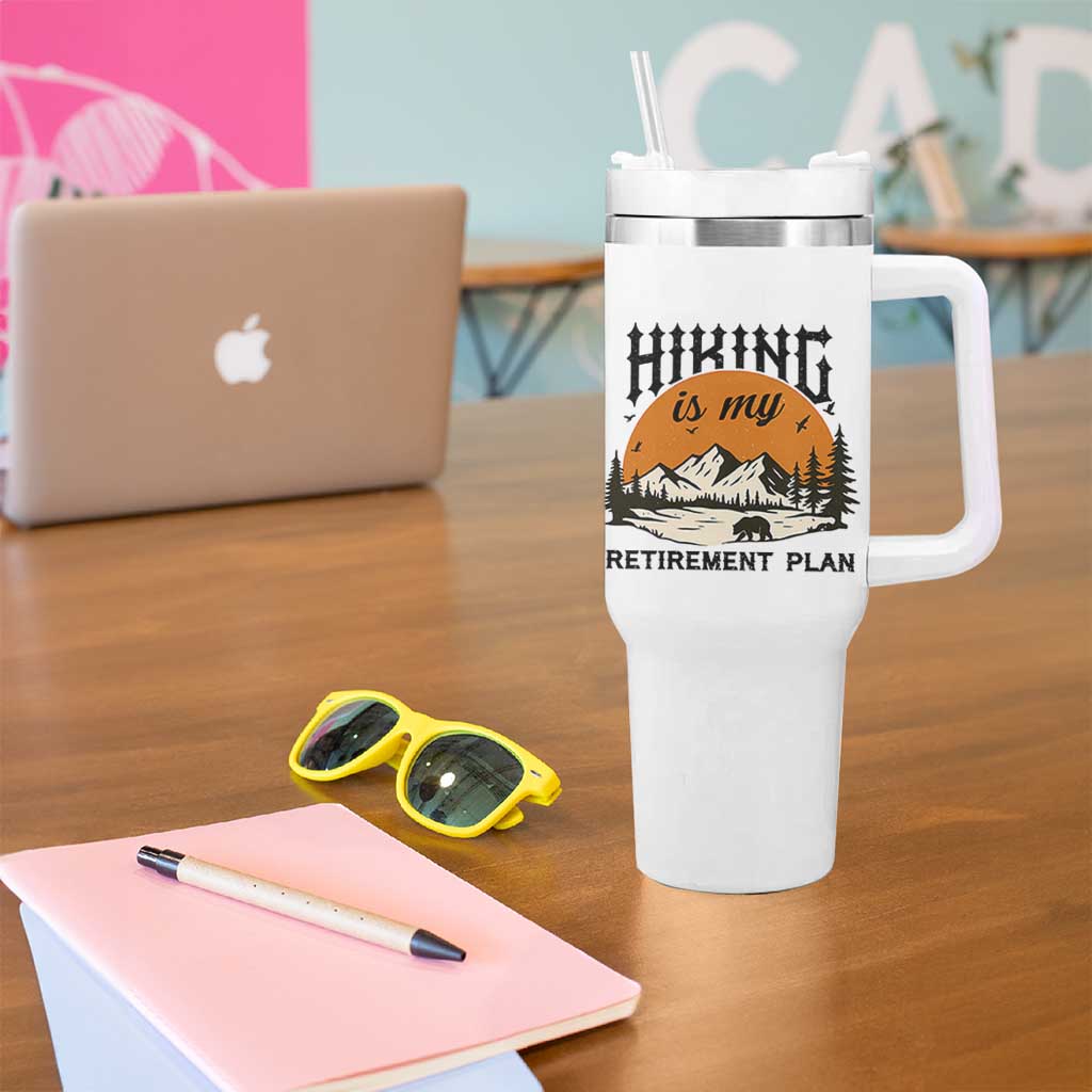 Hiking Is My Retirement Plan Tumbler With Handle Outdoor Vintage Mountain Scene
