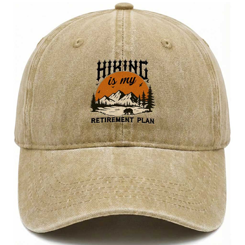 Hiking Is My Retirement Plan Washed Cotton Baseball Cap Outdoor Vintage Mountain Scene