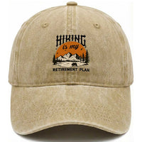 Hiking Is My Retirement Plan Washed Cotton Baseball Cap Outdoor Vintage Mountain Scene
