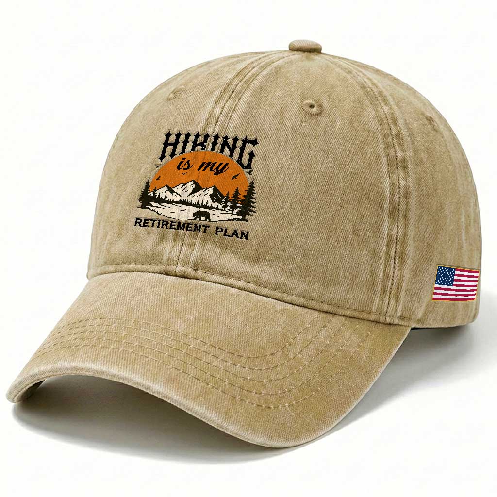 Hiking Is My Retirement Plan Washed Cotton Baseball Cap Outdoor Vintage Mountain Scene