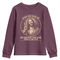 When God Made Me He Grinned And Said This Will Be Fun Youth Sweatshirt Funny Christian Jesus