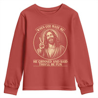When God Made Me He Grinned And Said This Will Be Fun Youth Sweatshirt Funny Christian Jesus