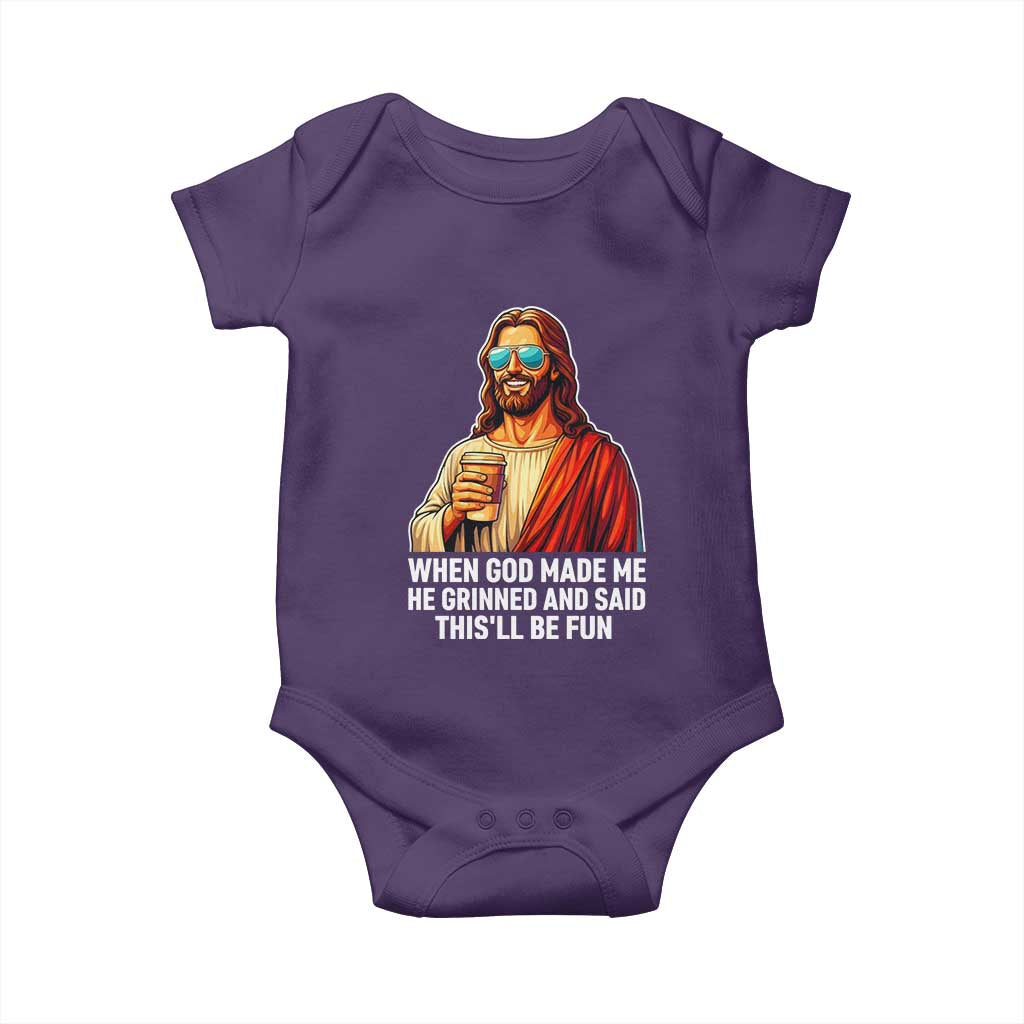 Funny Religious Jesus Baby Onesie When God Made Me He Grinned And Said This Will Be Fun