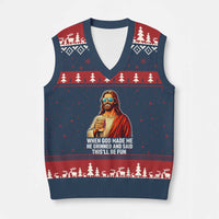 Funny Religious Jesus V-Neck Knit Sweater Vest Wait Im Goated