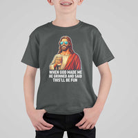 Funny Religious Jesus T Shirt For Kid When God Made Me He Grinned And Said This Will Be Fun