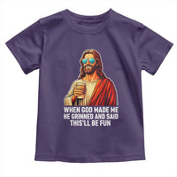 Funny Religious Jesus Toddler T Shirt When God Made Me He Grinned And Said This Will Be Fun