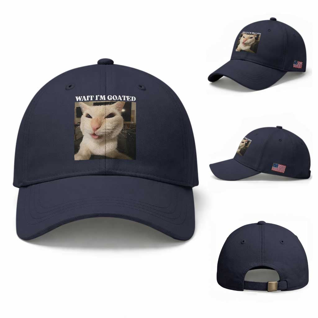 Funny Cat Meme Lover Baseball Cap Wait Im Goated