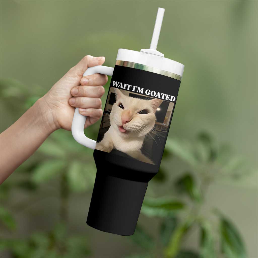 Funny Cat Meme Lover Tumbler With Handle Wait Im Goated
