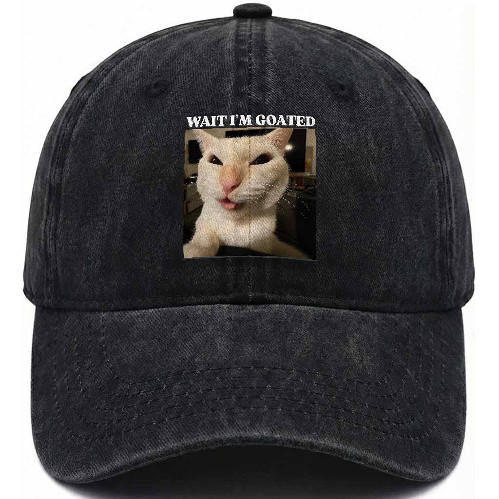 Funny Cat Meme Lover Washed Cotton Baseball Cap Wait Im Goated