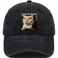 Funny Cat Meme Lover Washed Cotton Baseball Cap Wait Im Goated