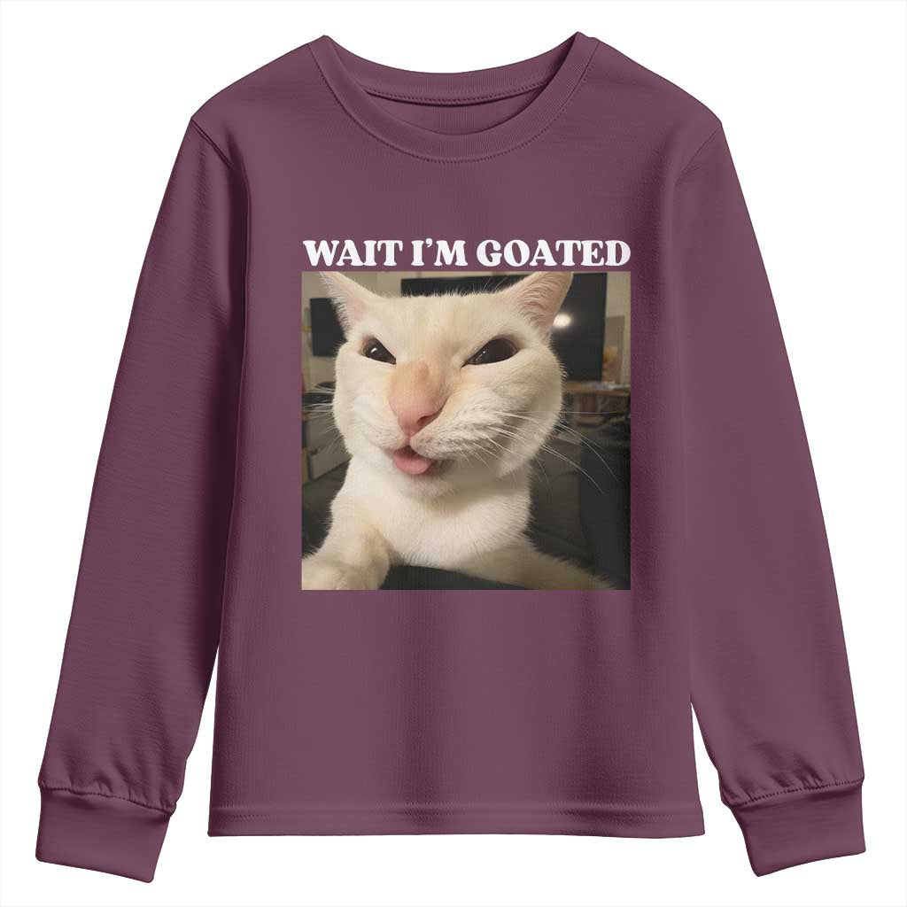 Funny Cat Meme Lover Youth Sweatshirt Wait Im Goated