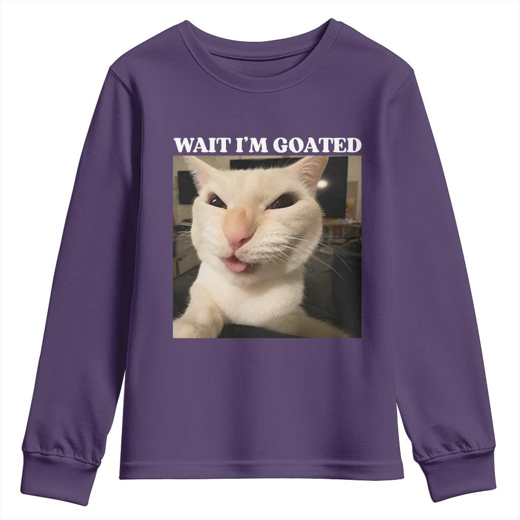 Funny Cat Meme Lover Youth Sweatshirt Wait Im Goated