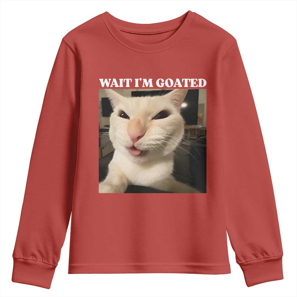 Funny Cat Meme Lover Youth Sweatshirt Wait Im Goated