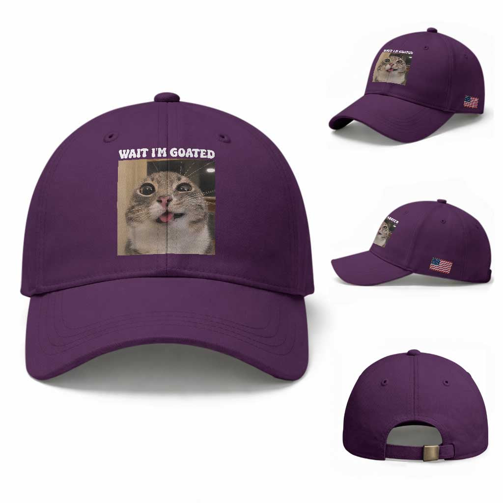 Funny Silly Cat Meme Baseball Cap Wait Im Goated